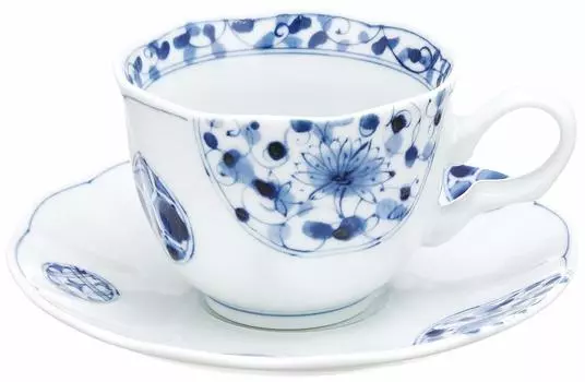 Тарелка-чаша для кофе Mino ware Hana Imari, сделано в Японии 502-20