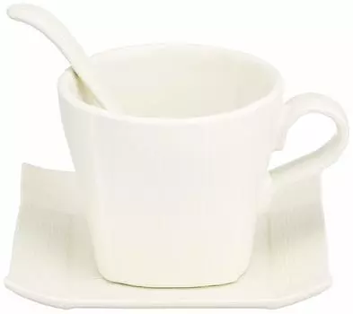 Тарелка-чаша для кофе Mino ware (с ложкой) белая глазурь 588-01