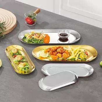 Тарелка для барбекю из нержавеющей стали, зеркальный блеск, пищевой сорт, можно мыть в посудомоечной машине, многофункциональный поднос для закусок, десертов, овощей, сервировочного блюда, кухонные принадлежности M серебряный