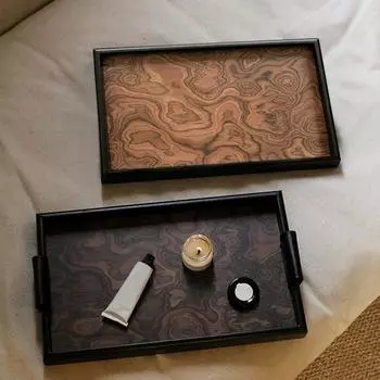 Тарелка для еды ручной работы, деревянная тарелка для десерта, прямоугольный дизайн, уникальный вулканический узор, поднос, тарелка для украшений, всякие мелочи, аксессуары