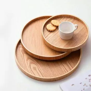 Тарелка для еды ручной работы, круглый деревянный поднос для ресторана отеля, украшение, десертная тарелка, закуски, чайная тарелка, японский стиль, всякая всячина, аксессуары 24cm