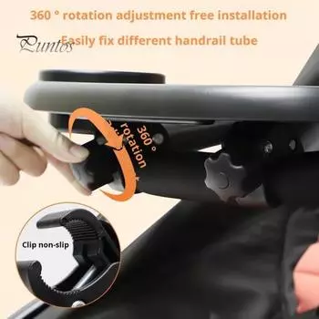 Тарелка для еды в коляску Поднос для еды в коляску с подстаканником Съемный универсальный поднос для еды в коляску с регулируемой пряжкой и крючками Поднос для еды в коляску чёрный