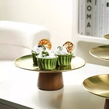 Тарелка для фруктов из нержавеющей стали с высокими ножками и деревянным основанием, поднос для хранения хлеба, закусок, конфет, десертных тарелок, украшений для домашнего стола
