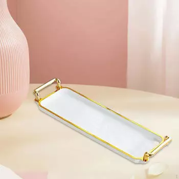 Тарелка для фруктовых закусок с золотой каймой, декоративный поднос с ручками, прямоугольный универсальный сервировочный поднос для