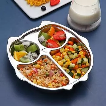 Тарелка для малышей, сетчатая конструкция, небьющаяся нержавеющая сталь, детское блюдо с героями мультфильмов, посуда для детского сада