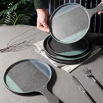 Тарелка для пиццы, утолщенная тарелка из диамина, имитация фарфора, пластик с ручкой, круглая тарелка, тарелка для мяса и овощей на гриле 10 inches