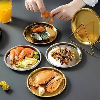 Тарелка для посуды, термостойкая, с неглубоким верхним отверстием, закругленным краем, нескользящим дном, штабелируемая, пищевая тарелка для обеда, кухонный гаджет A серебряный