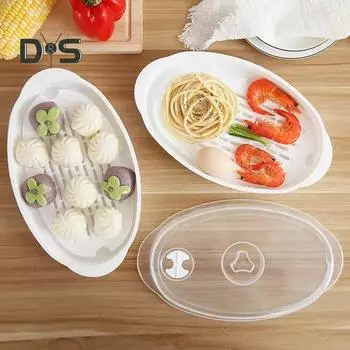 Тарелка для рыбы на пару с прозрачной крышкой, пароварка для рыбы, приготовленная в микроволновой печи, блюдо для домашней кухни белый