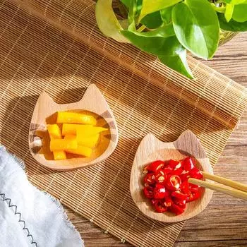 Тарелка для салата в японском стиле из натурального бука в форме кошки, закуска в виде васаби, домашний соус, соевый соус, уксус светло-серый