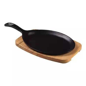 Тарелка для стейка Tramontina Churrasco, железная тарелка, деревянная доска, тик, 30 см x 18 см, овальная, с ручкой, натуральное дерево, подарок на день почитания пожилых людей на новоселье