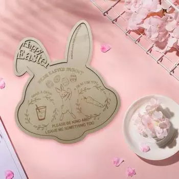 Тарелка для ужина с кроликом Yousheng, толстый деревянный поднос с пасхальным кроликом, весенняя праздничная пасхальная атмосфера, украшение дома, посуда 25cm B