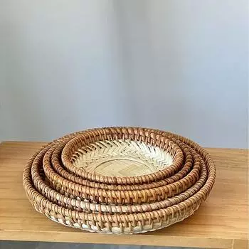Тарелка для выпечки ручной работы из бамбука и ротанга, конфетная тарелка, настольное украшение, корзина для хранения на кухне S хаки