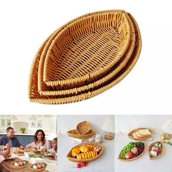 Тарелка для закусок Имитация ротанга Поднос для фруктов в форме листа Удобная тарелка для десертов Корзина для хранения овощей Кухонный инвентарь S