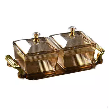 Тарелка для закусок из сухофруктов, разделенные сервировочные блюда Блюдо для конфет и орехов с крышкой для вечеринки Brown 2 grid