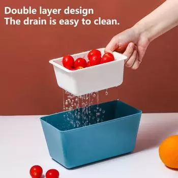 Тарелка для закусок полая сливная съемная для хранения 2-х уровневая коробка для хранения закусок для стола синий