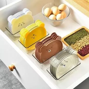 Тарелка для закусок с милым рисунком медвежонка Легко чистится Штабелируемая с закругленными краями Многоцелевой пластик Экономия места жёлтый