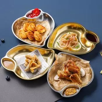 Тарелка для закусок в форме персика, 2 секции, нержавеющая сталь 304, тарелка для десертных закусок для ресторана серебряный