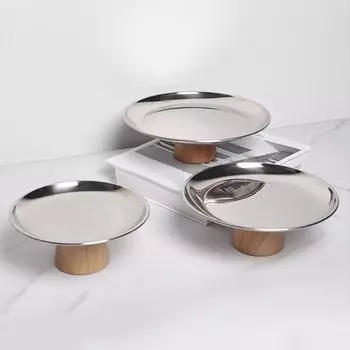 Тарелка для закусок в скандинавском стиле, для торта, десерта, с основанием из цельного дерева, декоративные металлические поддоны, украшения, круговой дизайн, организация домашних принадлежностей S