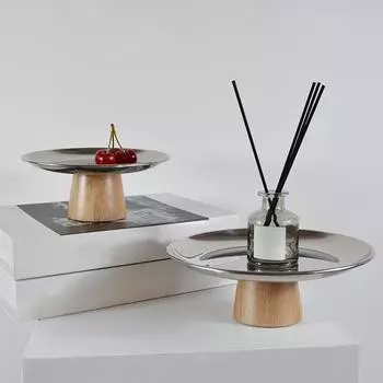 Тарелка для закусок в скандинавском стиле, круглая деревянная конструкция, украшение на основе из цельного дерева, фруктовая чаша, торт, десерт, товары для дома S