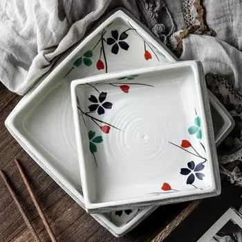 Тарелка для завтрака Тарелка для суши Керамическая домашняя ресторанная квадратная тарелка Холодное блюдо Тарелка для сашими Посуда Японская посуда Креатив