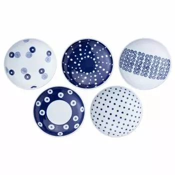 Тарелка хасамияки Nishikai Ceramics, маленькая, на 5 столовых приборов, диаметр Indigo Maru, посудомоечная машина, японская, сделано в Японии, 13309, набор, легкий, тарелка, белый