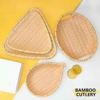 Тарелка из имитации бамбука, круглые, гладкие края, легко моется, устойчивая к высоким температурам тарелка, поднос для закусок, сотканный вручную H