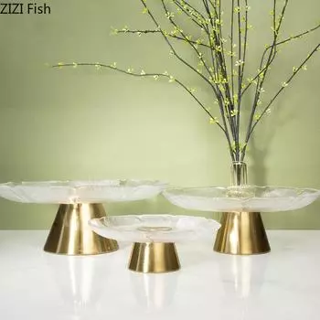 Тарелка с фруктами Lotus Креативная стеклянная тарелка с фруктами на высоких ножках для гостиной, обеденного стола, десертной тарелки для торта, домашнего декора, столовой посуды