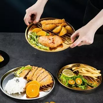 Тарелка с фруктовыми конфетами, многофункциональная посуда, ультралегкий модный поднос из нержавеющей стали 304 18cm серебряный