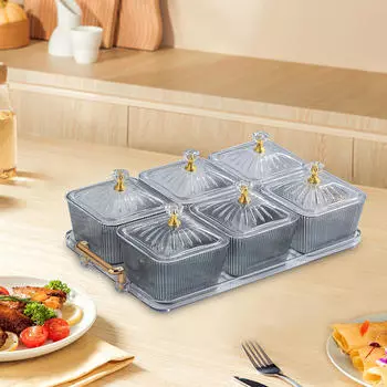 Тарелка с сухофруктами и орехами с 6 решетками, коробка для хранения продуктов, поднос для сервировки закусок, разделенный серый