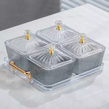 Тарелка с сухофруктами и разделенной крышкой чаша для орехов Роскошные сервировочные блюда Поднос для закусок серый