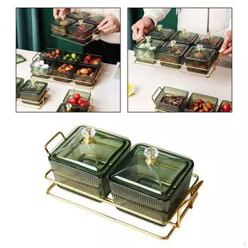 Тарелка с сухофруктами, сервировочный поднос для закусок, многофункциональная разделенная тарелка, блюдо для конфет с крышкой 2 grids