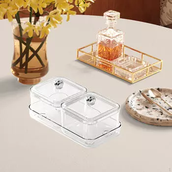 Тарелка с сухофруктами, закуска, коробка для хранения продуктов, конфеты, орехи, блюдо с крышкой, разделенное на порционные тарелки white 2 grids