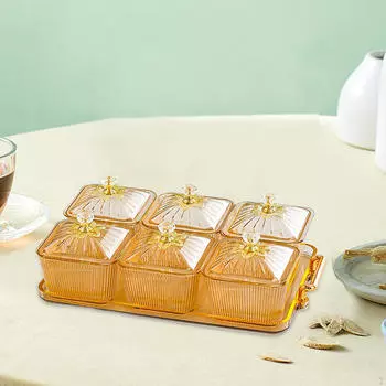 Тарелка с сухофруктами, закуска, роскошное блюдо с орехами и конфетами, сервировочное блюдо с разделенной крышкой для праздника коричневый