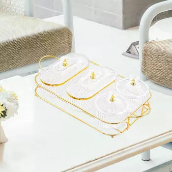 Тарелка с сухофруктами, закуска с крышкой, разделенная на несколько частей, многоцелевая для дома и отпуска Transparent