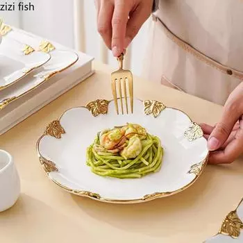 Тарелка с золотым краем «Бабочка» Керамическая столовая посуда Тарелка для стейков Фруктовая тарелка Десертная тарелка для торта Блюдо для пасты Художественная концепция столовой посуды