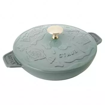 Тарелка staub Ocean, круглая, 20 см, эвкалипт, латунная ручка Mina Perhonen, литая эмаль, мелкая IH, совместимая с японской плитой Ocean [STAUB min perhonen] эвкалиптовый