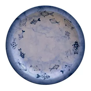 Тарелка Tramontina Peches Blue 28 см с рисунком рыбы Фарфоровая тарелка Фарфоровая Можно использовать в микроволновой печи в посудомоечной машине Простая Стильная Прочная Сделано в Бразилии