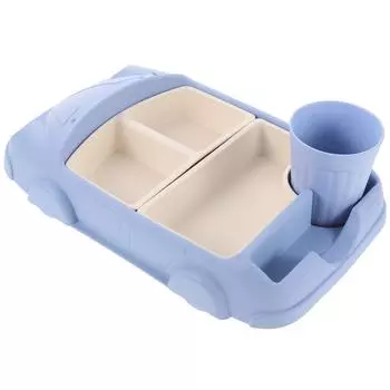 Тарелки для малышей Многоразовые отделения для автомобиля Детское питание Закуски Тарелки Подносы Отдельные 10 Inches синий