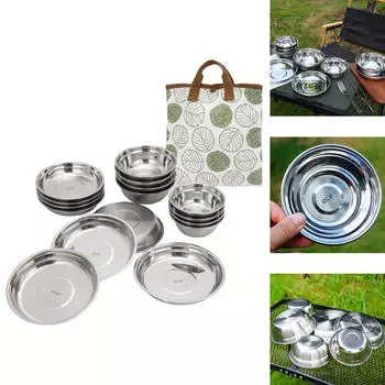 Тарелки и миски из нержавеющей стали Посуда для приготовления пищи Посуда для переноски Посуда для мисок Набор тарелок Столовые приборы для похода