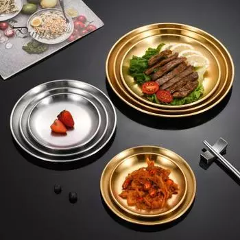 Тарелки из нержавеющей стали, круглые, для салата, легко моющиеся, миска для пиццы и фруктов для домашней кухни, кемпинга, барбекю S серебряный