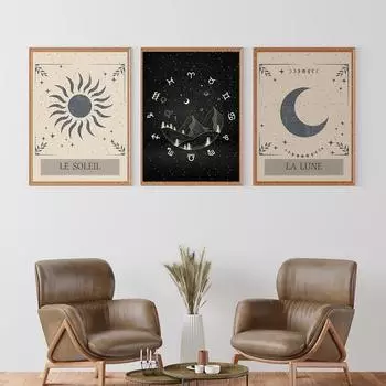 Таро Астрологический Плакат Абстрактное Мистическое Солнце Луна Холст Картина Черный Белый Художественный Принт Небесная Настенная Картина Декор Гостиной 21x30cm No Framed
