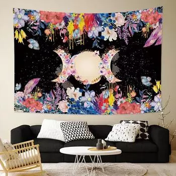 Таро Фаза Луны Цветочный Гобелен Бабочка Череп Настенное Психоделическое Украшение Сцены Украшение Колдовства Украшение Комнаты 100X75CM
