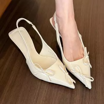 Taro girl! Gentle purple pointed head bow stiletto heels women s shallow mouth back empty sandals 35