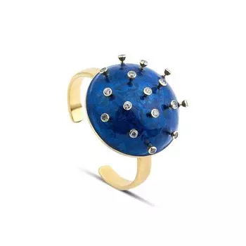 Tash Design Stars Enamel Cuff Bracelet/Bangle, Bangle for Women, 4.5 cm Diameter, Bronze Over Gold Plated, Blue Enamel Zircon Stone