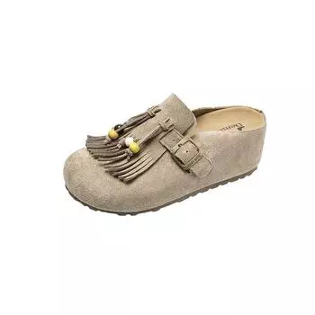 Tassel beaded Birkenstocks women s autumn new soft-soled not tired feet casual women s shoes versatile retro light-mouth slippers 40