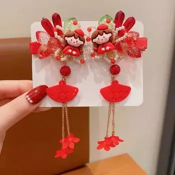 Tassel Children Red Hairpin Flower Hanfu Hairpin Sweet Chinese New Year Headwear Girls M