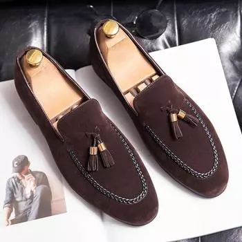 Tassel Doudou shoes men s foot cover one pedal leather shoes spring and autumn new retro casual loafers large size men s shoes 38