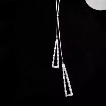 Tassel Full Diamond Triangular Necklace Women S Senior Versatile Temperament Autumn And Winter Long Adjustable Sweater Chain