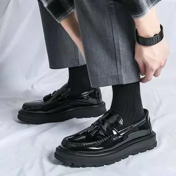 Tassel leather shoes 2024 autumn new overalls men s shoes size 46 2025 business dress casual shoes large size men s shoes 38 чёрный