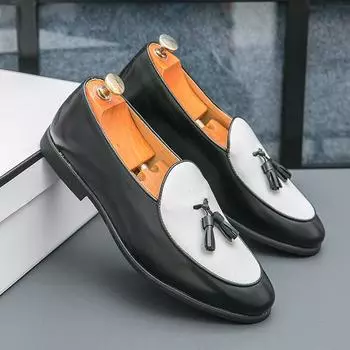 Кожаные туфли с кисточками для мужчин, яппи, мужские лоферы, формальные кожаные туфли без застежек в британском стиле, повседневные мюли, кожаные туфли для мужчин 39